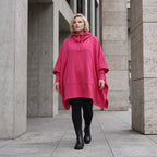 Damen Poncho Lagenlook Baumwolle Pink, kastiger Schnitt, Kapuze, Oversize große Größen – Rafay
