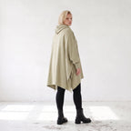 Damen Poncho Lagenlook Baumwolle Beige, kastiger Schnitt, Kapuze, Oversize große Größen – Rafay