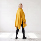 Damen Poncho Lagenlook Baumwolle Senfgelb, kastiger Schnitt, Langarm, Kapuze, Oversize große Größen – Rafay