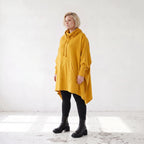 Damen Poncho Lagenlook Baumwolle Senfgelb, kastiger Schnitt, Langarm, Kapuze, Oversize große Größen – Rafay