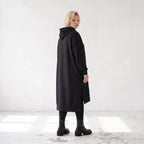 Damen Hoody Lagenlook Baumwolle Schwarz, gerader Schnitt, Kapuze, Oversize große Größen – Rafay