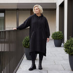 Damen Hoody Lagenlook Baumwolle Schwarz, gerader Schnitt, Kapuze, Oversize große Größen – Rafay