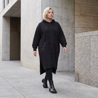 Damen Hoody Lagenlook Baumwolle Schwarz, gerader Schnitt, Kapuze, Oversize große Größen – Rafay