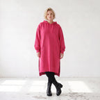 Damen Hoody Lagenlook Baumwolle Pink, gerader Schnitt, Langarm, Kapuze, Oversize große Größen – Rafay