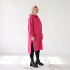 Damen Hoody Lagenlook Baumwolle Pink, gerader Schnitt, Langarm, Kapuze, Oversize große Größen – Rafay