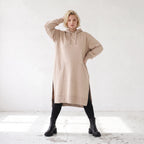 Damen Hoody Lagenlook Baumwolle Sand, gerader Schnitt, Kapuze, Oversize große Größen – Rafay