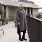 Damen Hoody Lagenlook Baumwolle Dunkelgrau, gerader Schnitt, Kapuze, Oversize große Größen – Rafay