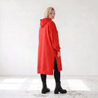 Damen Hoody Lagenlook Baumwolle Rot, gerader Schnitt, Kapuze, Oversize große Größen – Rafay