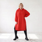 Damen Hoody Lagenlook Baumwolle Rot, gerader Schnitt, Kapuze, Oversize große Größen – Rafay