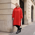 Damen Hoody Lagenlook Baumwolle Rot, gerader Schnitt, Kapuze, Oversize große Größen – Rafay