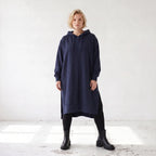 Damen Hoody Lagenlook Baumwolle Dunkelblau, gerader Schnitt, Langarm, Kapuze, Oversize große Größen – Rafay