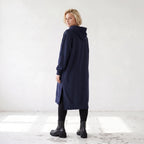 Damen Hoody Lagenlook Baumwolle Dunkelblau, gerader Schnitt, Langarm, Kapuze, Oversize große Größen – Rafay