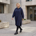 Damen Hoody Lagenlook Baumwolle Dunkelblau, gerader Schnitt, Langarm, Kapuze, Oversize große Größen – Rafay