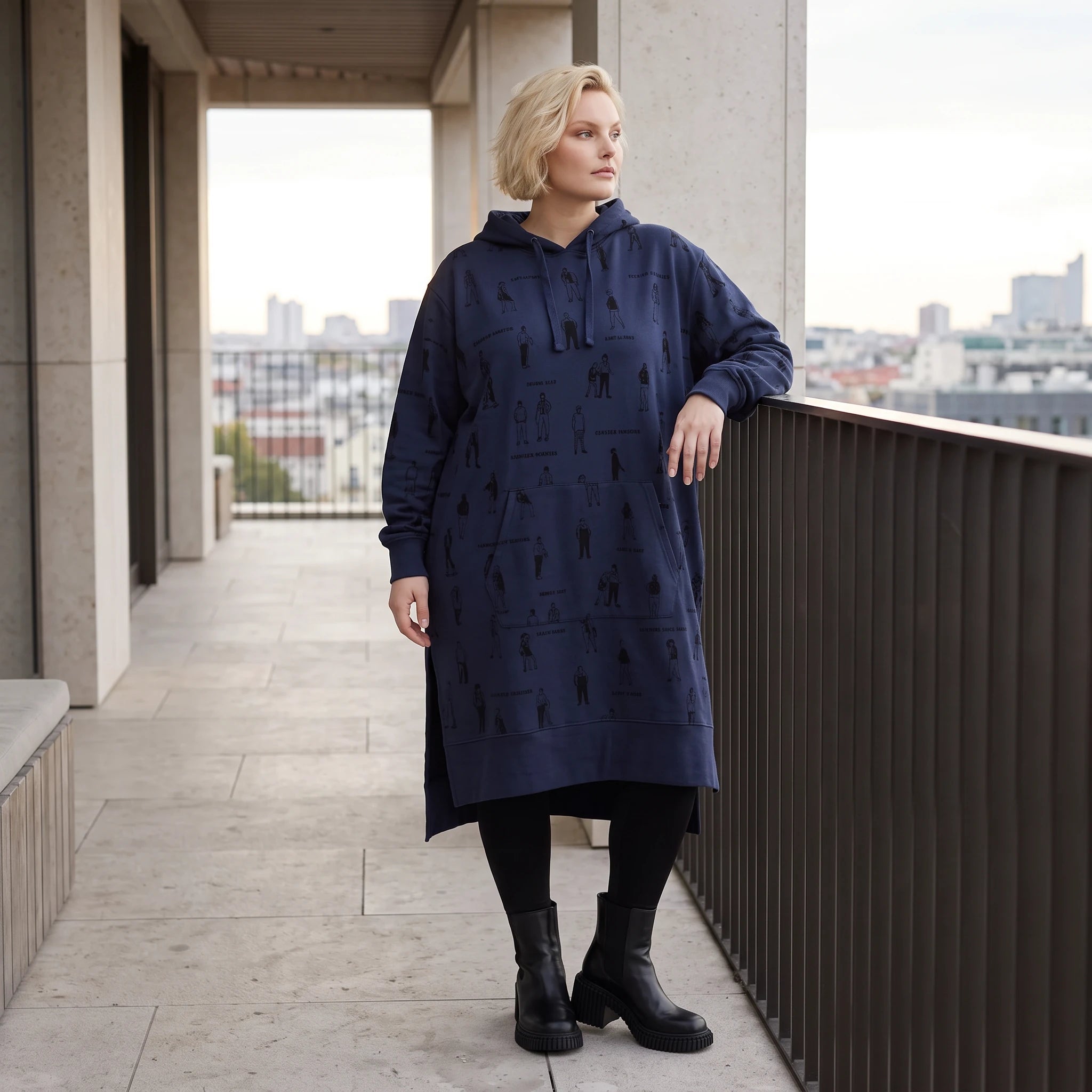 Damen Hoody Lagenlook Baumwolle Dunkelblau, gerader Schnitt, Langarm, Kapuze, Oversize große Größen – Rafay