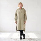 Damen Hoody Lagenlook Baumwolle Beige, gerader Schnitt, Langarm, Kapuze, Oversize große Größen – Rafay