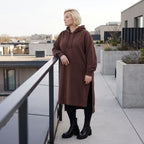 Damen Hoody Lagenlook Baumwolle Schokobraun, gerader Schnitt, Langarm, Kapuze, Oversize große Größen – Rafay