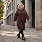 Damen Hoody Lagenlook Baumwolle Schokobraun, gerader Schnitt, Langarm, Kapuze, Oversize große Größen – Rafay