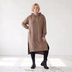 Damen Hoody Lagenlook Baumwolle Braun, gerader Schnitt, Langarm, Kapuze, Oversize große Größen – Rafay