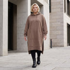 Damen Hoody Lagenlook Baumwolle Braun, gerader Schnitt, Langarm, Kapuze, Oversize große Größen – Rafay
