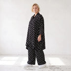 Damen Bluse Lagenlook Viskose Schwarz/Weiß, A-Linie, Streifen, Knopfleiste, Oversize große Größen – AKH Premium