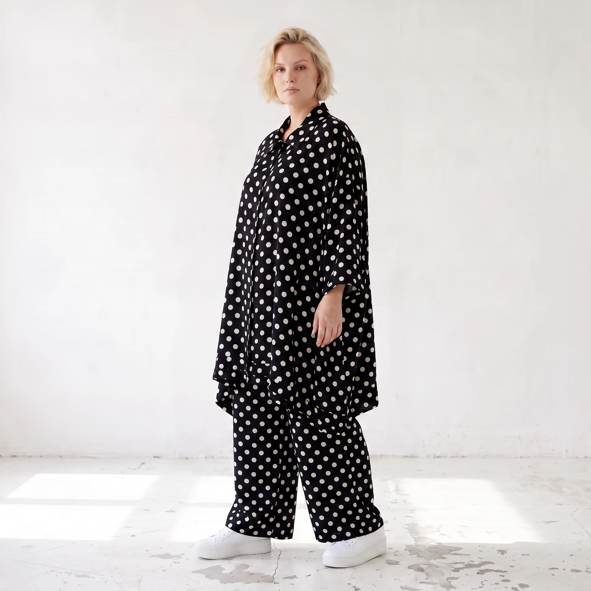 Damen Bluse Lagenlook Viskose Schwarz/Weiß, A-Linie, Streifen, Knopfleiste, Oversize große Größen – AKH Premium
