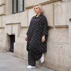 Damen Bluse Lagenlook Viskose Schwarz/Weiß, A-Linie, Streifen, Knopfleiste, Oversize große Größen – AKH Premium