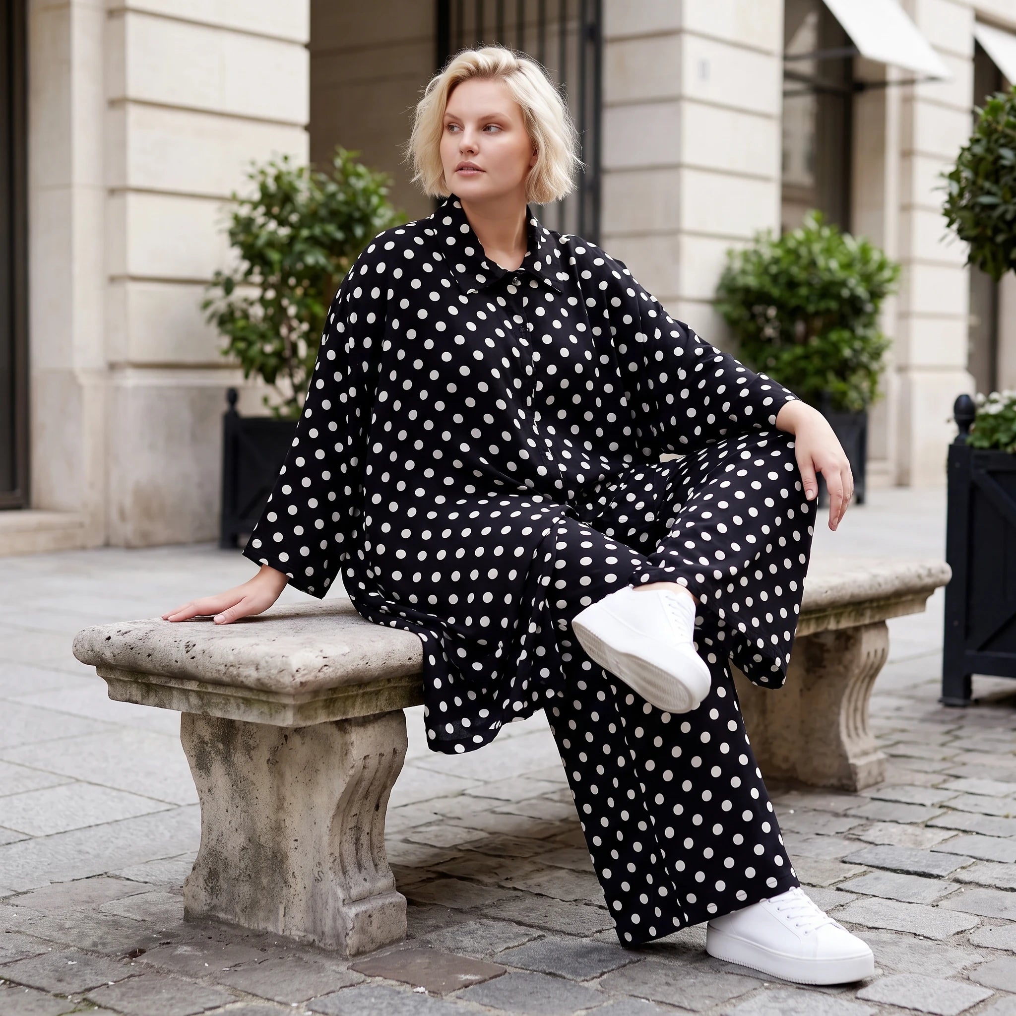 Damen Bluse Lagenlook Viskose Schwarz/Weiß, A-Linie, Streifen, Knopfleiste, Oversize große Größen – AKH Premium