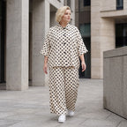 Damen Hose Lagenlook Viskose Weiß/Schwarz, Punkte, Oversize große Größen – AKH Premium