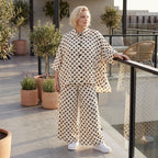 Damen Hose Lagenlook Viskose Weiß/Schwarz, Punkte, Oversize große Größen – AKH Premium