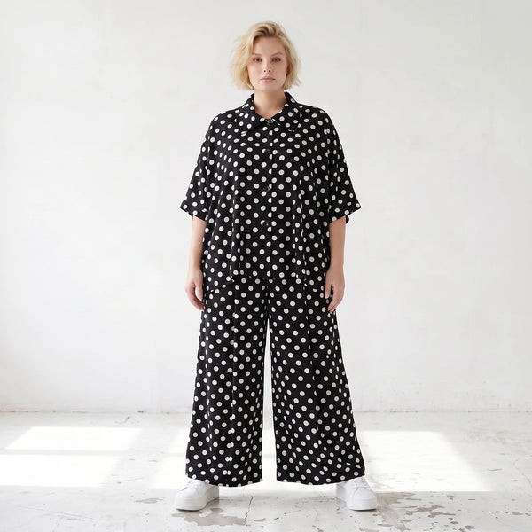 Damen Hose Lagenlook Viskose Schwarz/Weiß, Punkte, Oversize große Größen – AKH Premium