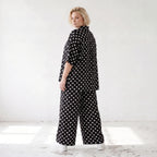Damen Hose Lagenlook Viskose Schwarz/Weiß, Punkte, Oversize große Größen – AKH Premium