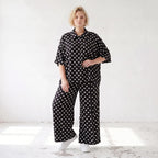 Damen Hose Lagenlook Viskose Schwarz/Weiß, Punkte, Oversize große Größen – AKH Premium