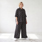Damen Hose Lagenlook Viskose Schwarz/Weiß, Punkte, Oversize große Größen – AKH Premium