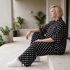 Damen Hose Lagenlook Viskose Schwarz/Weiß, Punkte, Oversize große Größen – AKH Premium
