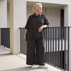 Damen Hose Lagenlook Viskose Schwarz/Weiß, Punkte, Oversize große Größen – AKH Premium