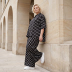 Damen Hose Lagenlook Viskose Schwarz/Weiß, Punkte, Oversize große Größen – AKH Premium