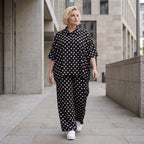 Damen Hose Lagenlook Viskose Schwarz/Weiß, Punkte, Oversize große Größen – AKH Premium