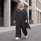 Damen Shirt Lagenlook Viskose Schwarz/Weiß, A-Linie, Punkte, 3/4-Arm, Oversize große Größen – AKH Premium