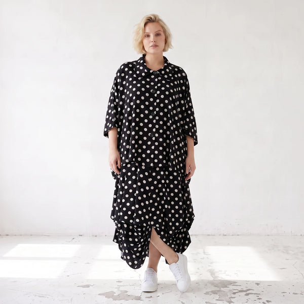 Damen Rock Lagenlook Viskose Schwarz/Weiß, Ballonform, Punkte, Oversize große Größen – AKH Premium