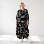 Damen Rock Lagenlook Viskose Schwarz/Weiß, Ballonform, Punkte, Oversize große Größen – AKH Premium