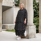 Damen Rock Lagenlook Viskose Schwarz/Weiß, Ballonform, Punkte, Oversize große Größen – AKH Premium