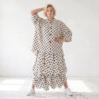 Damen Rock Lagenlook Viskose White/Schwarz, Ballonform, Punkte, Elastikbund, Oversize große Größen – AKH Premium