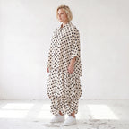 Damen Rock Lagenlook Viskose White/Schwarz, Ballonform, Punkte, Elastikbund, Oversize große Größen – AKH Premium