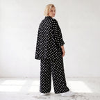 Damen Bluse Lagenlook Viskose Schwarz/Weiß, Punkte, Kurzarm, Knopfleiste, Oversize große Größen – AKH Premium