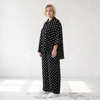 Damen Bluse Lagenlook Viskose Schwarz/Weiß, Punkte, Kurzarm, Knopfleiste, Oversize große Größen – AKH Premium