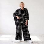 Damen Bluse Lagenlook Viskose Schwarz/Weiß, Punkte, Kurzarm, Knopfleiste, Oversize große Größen – AKH Premium