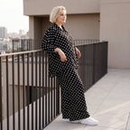 Damen Bluse Lagenlook Viskose Schwarz/Weiß, Punkte, Kurzarm, Knopfleiste, Oversize große Größen – AKH Premium