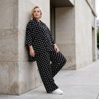 Damen Bluse Lagenlook Viskose Schwarz/Weiß, Punkte, Kurzarm, Knopfleiste, Oversize große Größen – AKH Premium