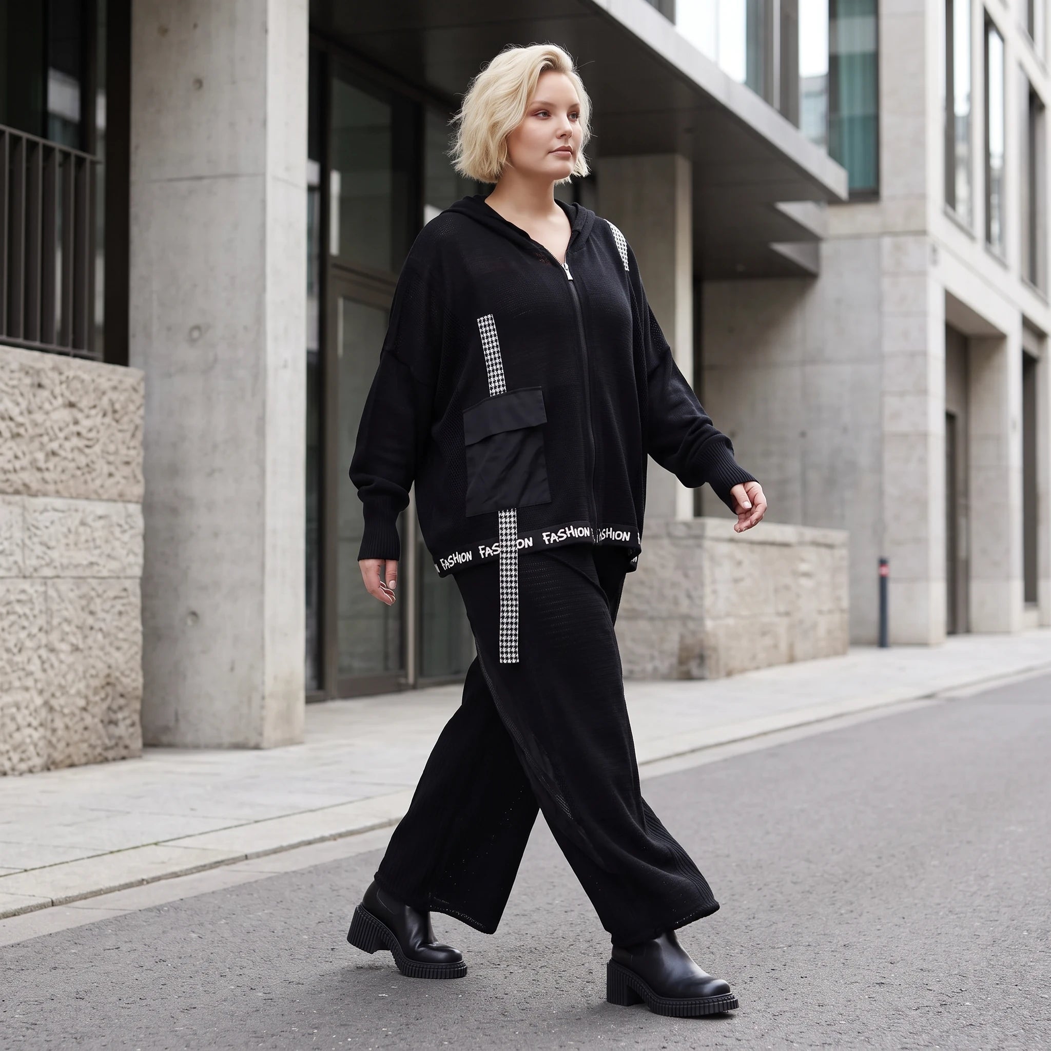 Damen Hose Lagenlook Baumwolle Schwarz, gerader Schnitt, Oversize große Größen – AKH Premium