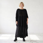 Damen Shirt Lagenlook Baumwolle Schwarz, asymmetrisch, U-Ausschnitt, Oversize große Größen – AKH Premium